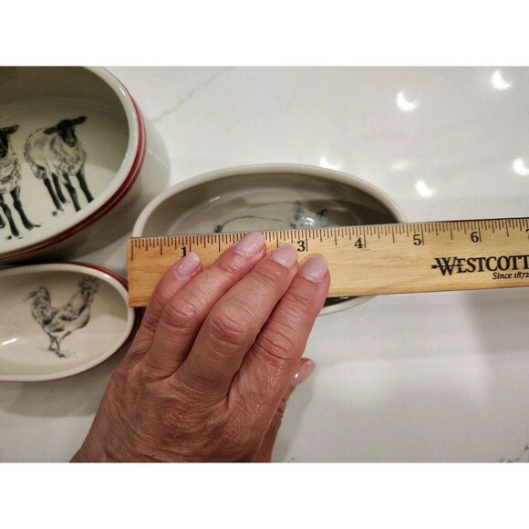 Creative Co-op M Chad Barrett Sheep Pig Rooster Bowl Farmhouse Nesting Ramekins - Picture 12 of 13